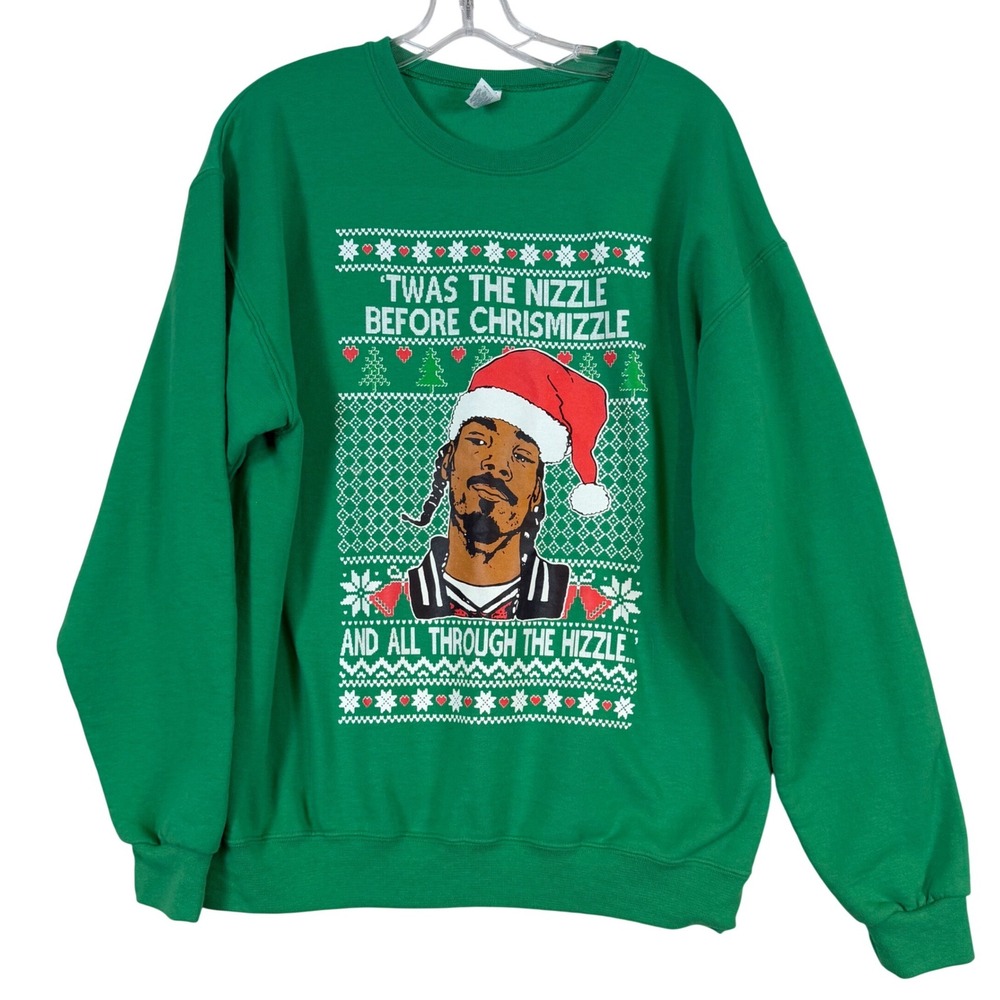 Snoop Dogg Twas The Nizzle Before Chrismizzle Green Christmas Sweatshirt •L•